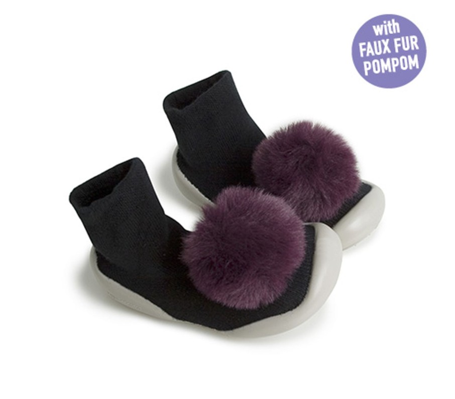 Femme Collégien Chaussons | Pompons Aubergine