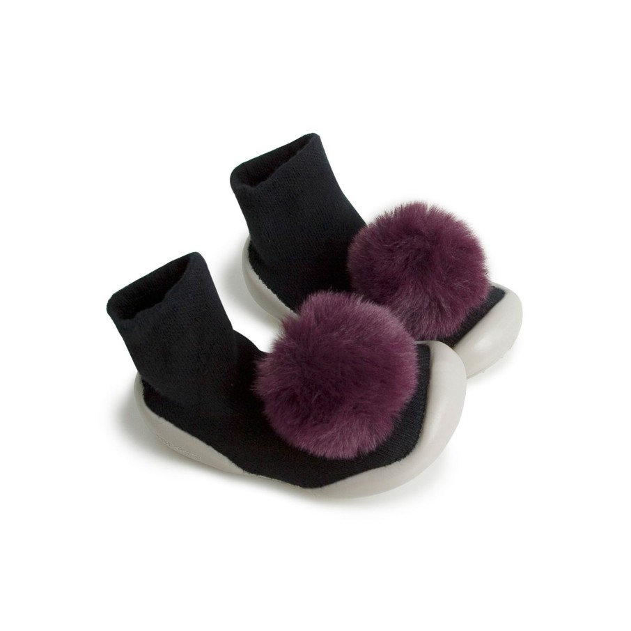 Femme Collégien Chaussons | Pompons Aubergine