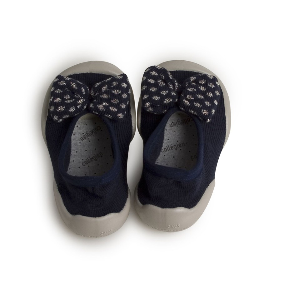 Femme Collégien Ballerines / Espadrilles | Bleu Nuit Avec Noeuds A Pois