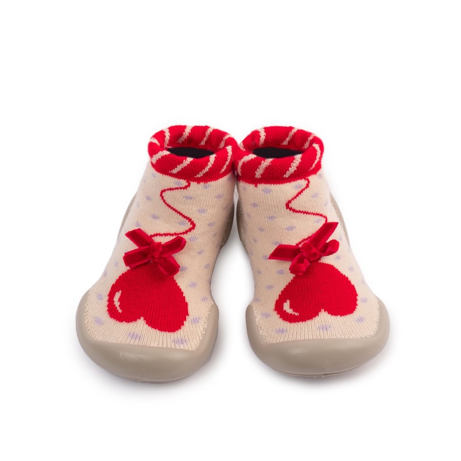 Femme Collégien Chaussons | Ballon Coeur Avec Noeud Velours Rouge