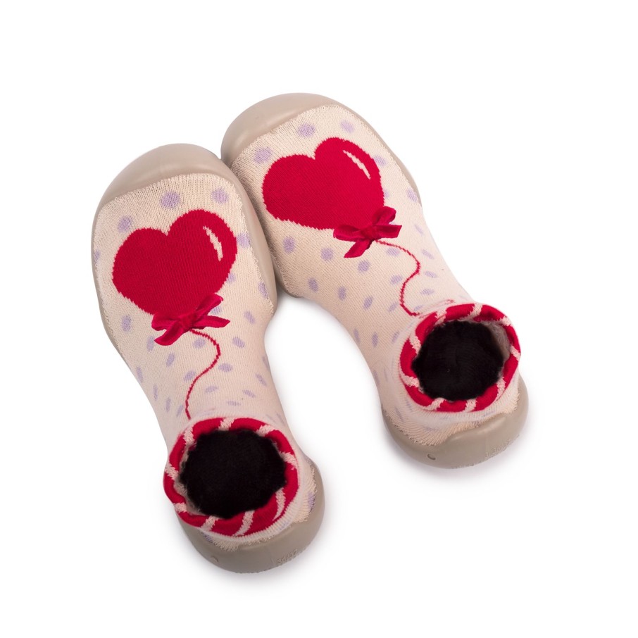 Femme Collégien Chaussons | Ballon Coeur Avec Noeud Velours Rouge