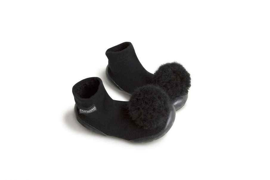 Femme Collégien Chaussons | Black Pompon